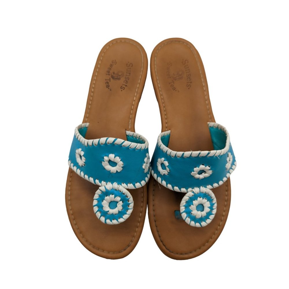 Sunsets Sweet Tea Women's Blue Slip On Flip Flops Sandals Size 8M - Picture 1 of 8